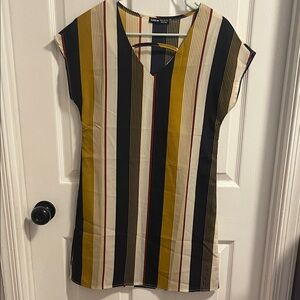 SHEIN Multicolor Striped V-Neck Blouse